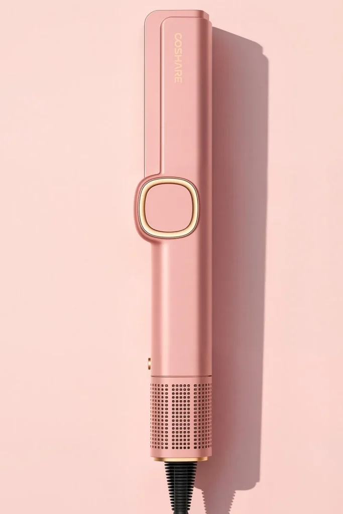 Prostownica powietrza COSHARE SuperAero Rose Gold na różowym tle z cieniem