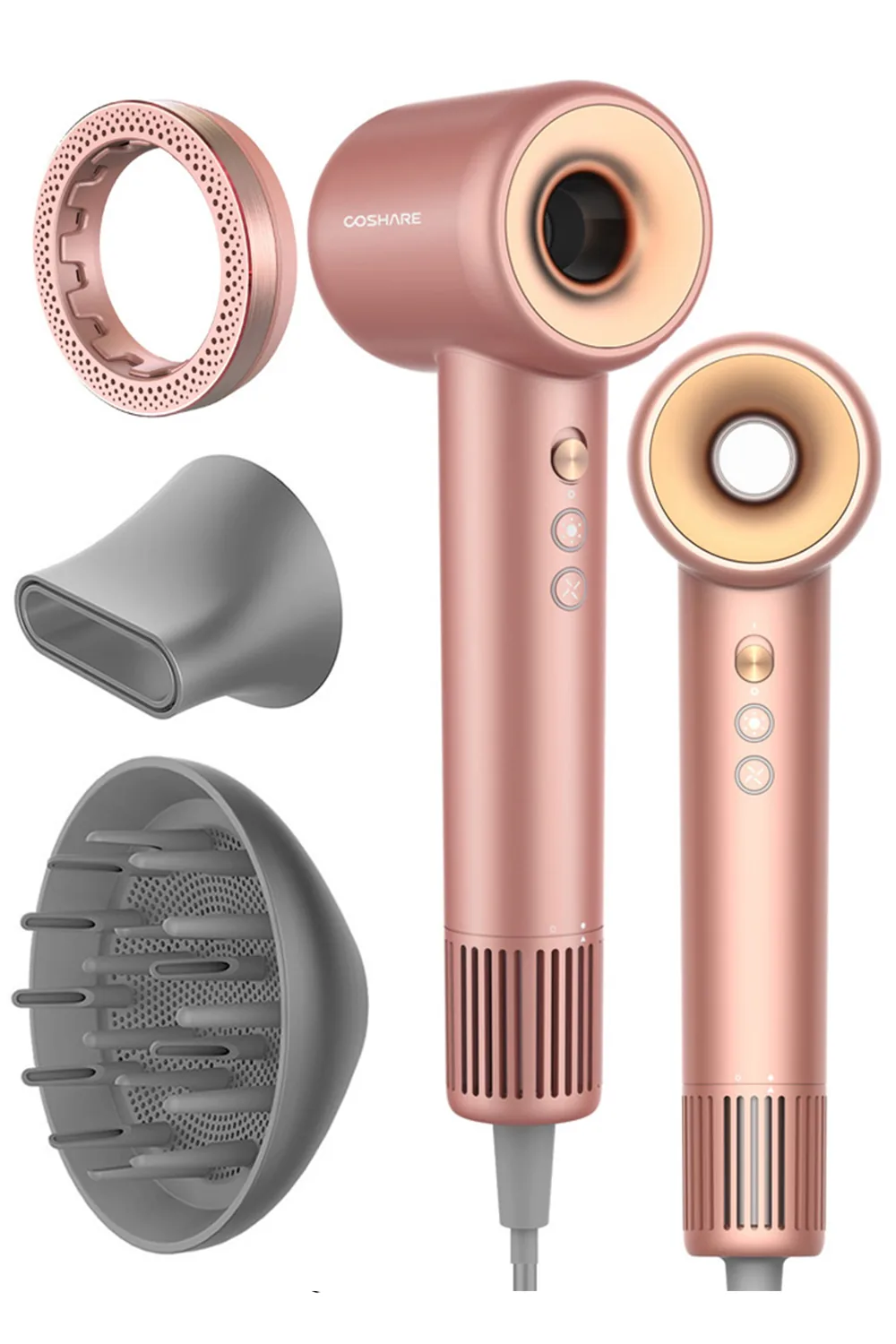 Suszarka do włosów COSHARE SuperFlow1 PRO Rose Gold – zestaw: suszarka, dyfuzor, koncentrator i pierścień zapachowy EssenceRing