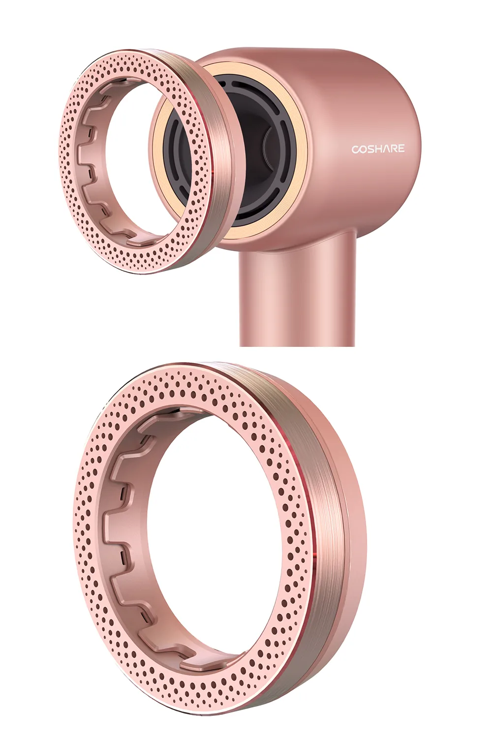Suszarka do włosów COSHARE SuperFlow1 PRO Rose Gold – magnetyczny pierścień zapachowy EssenceRing przy suszarce
